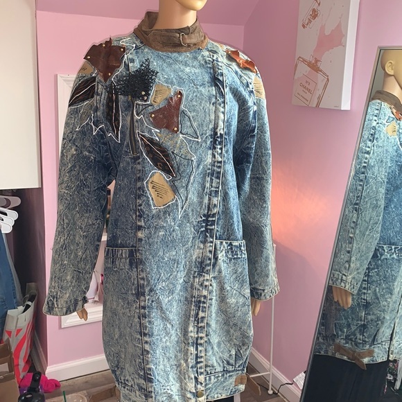 VINTAGE HaVoc long oversized denim/leather coat - Picture 8 of 12